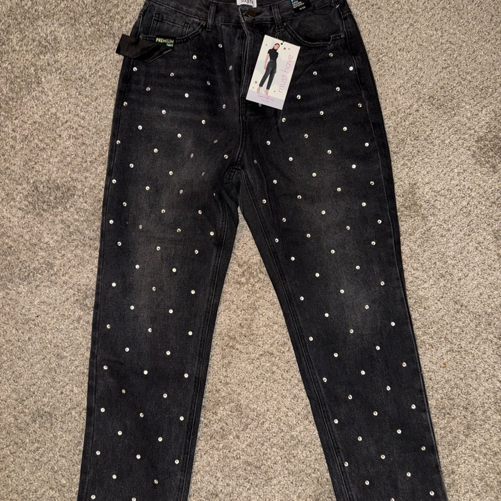 Society Black Jeans with rhinestone embellishments